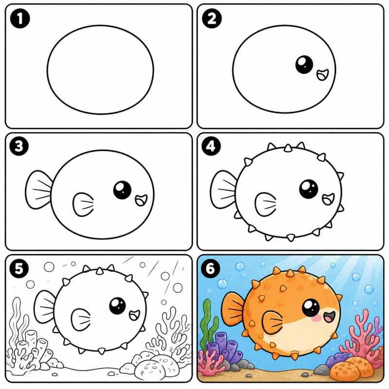 Pufferfish underwater Drawing Ideas