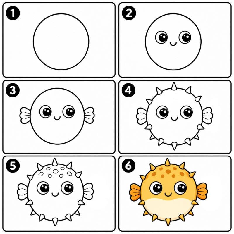 Pufferfish with big eyes Drawing Ideas