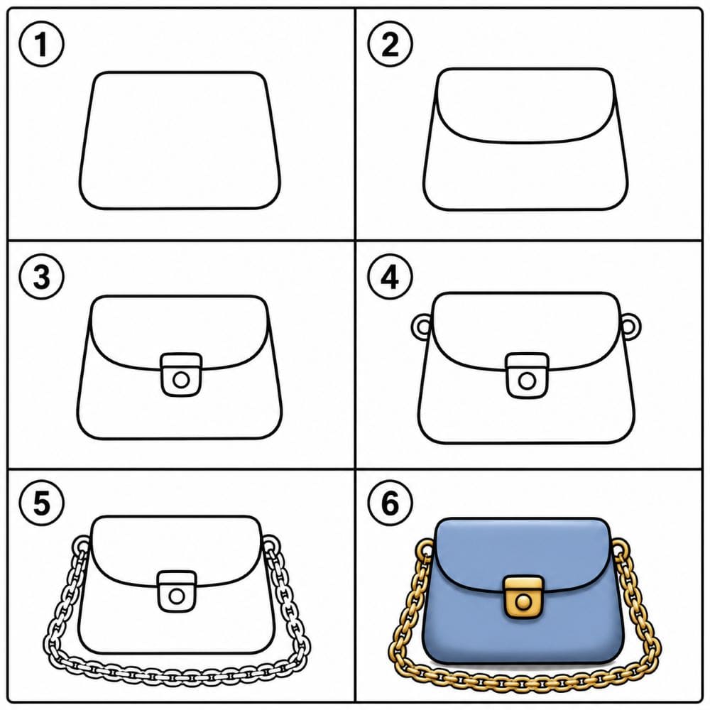 Purse with a gold chain strap Drawing Ideas