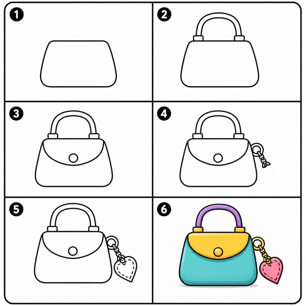 Purse with a keychain tag Drawing Ideas