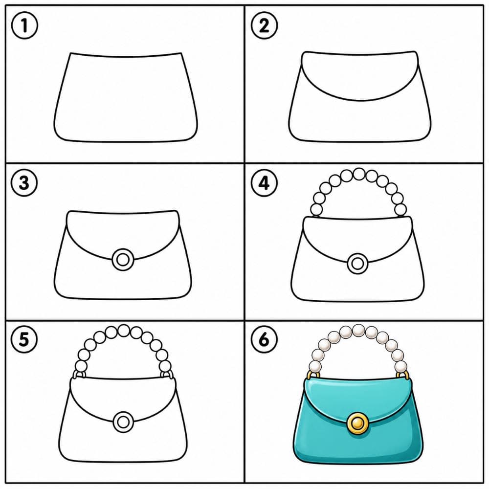 Purse with a pearl bead handle Drawing Ideas