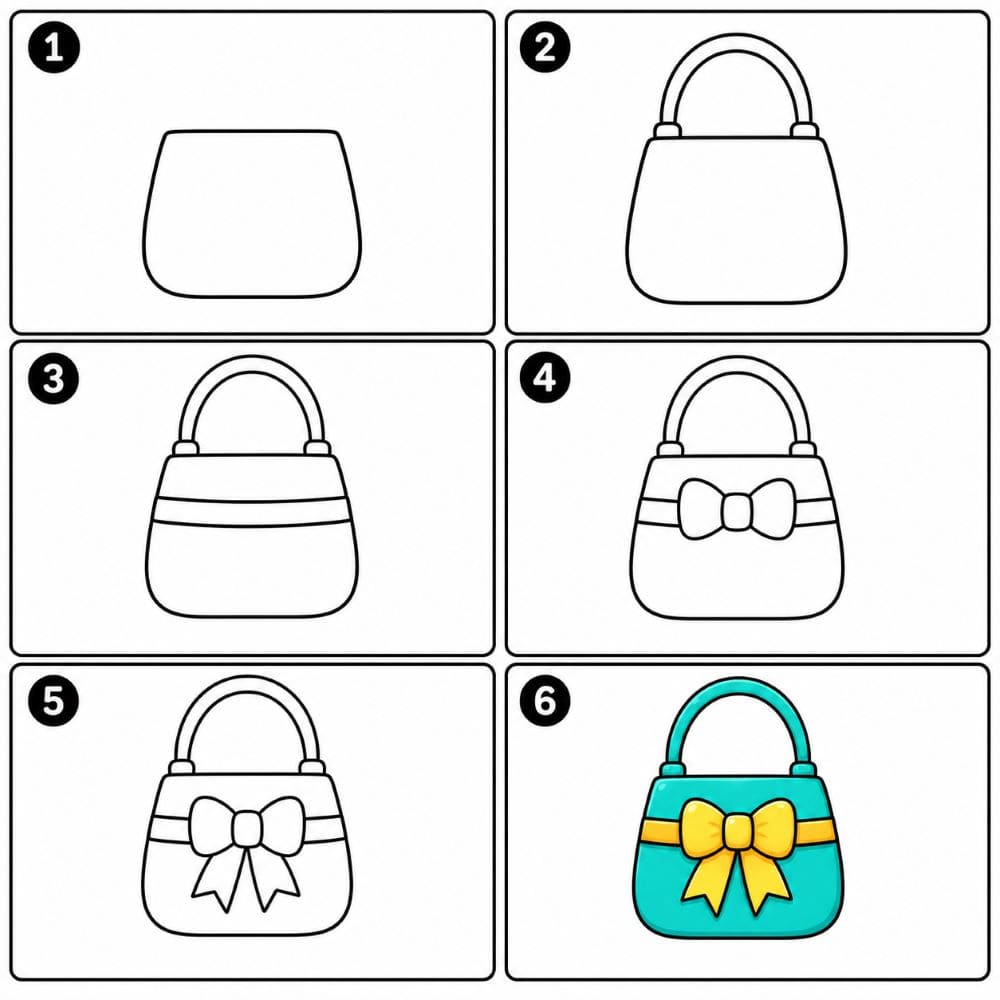 Purse with ribbon bow Drawing Ideas