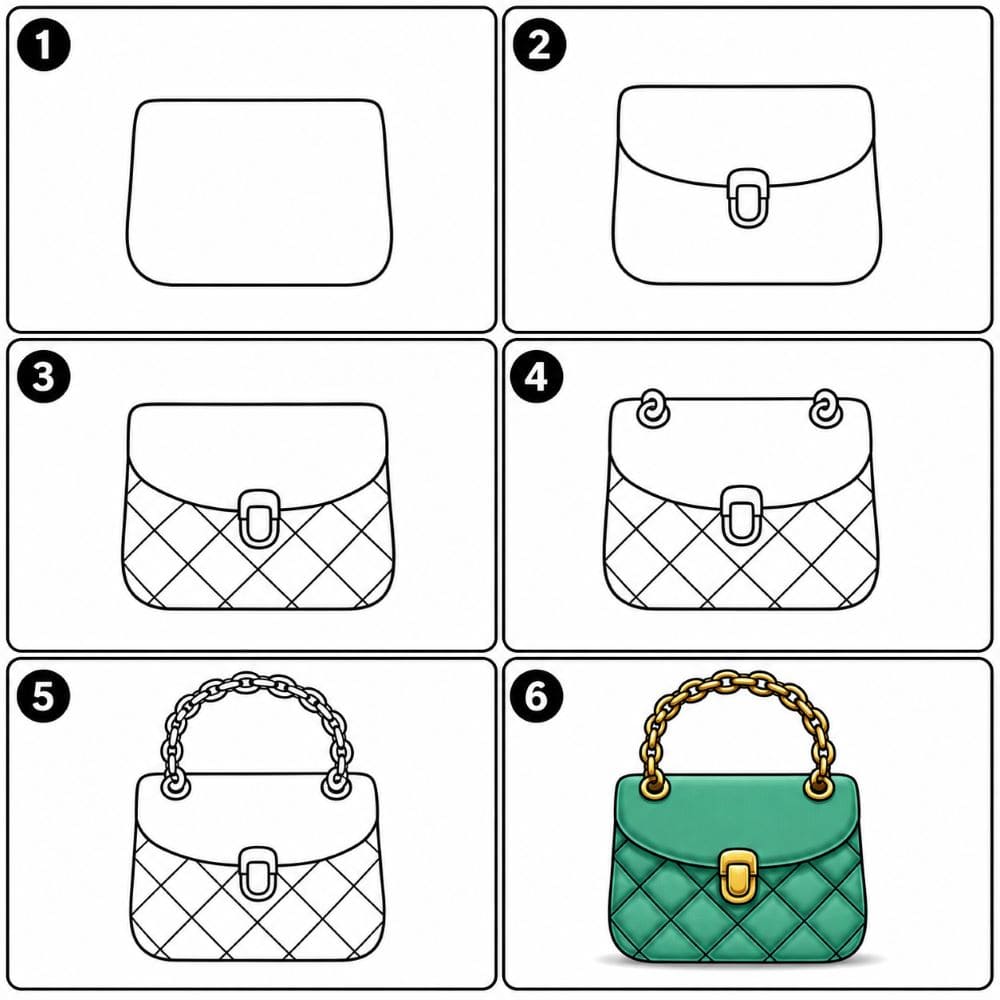 Quilted purse with chain handle Drawing Ideas