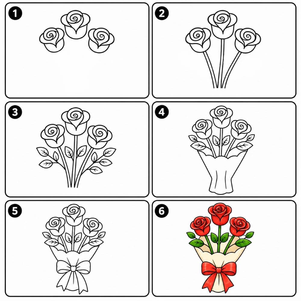 Rose Bouquet Drawing Ideas