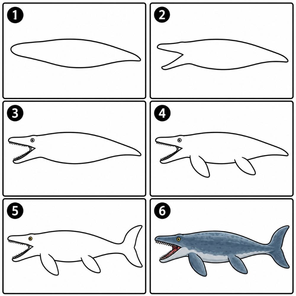 Side View Mosasaurus Drawing Ideas