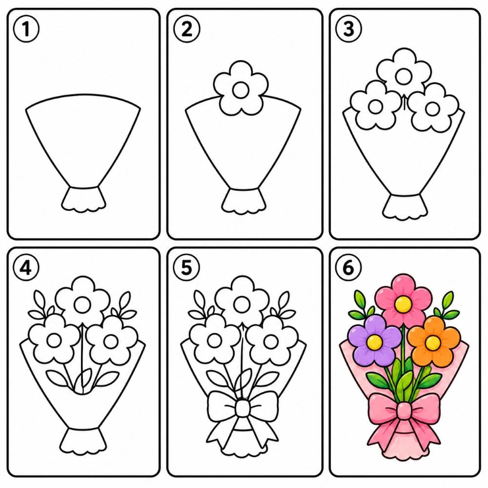 Simple Flower Bouquet Drawing Ideas
