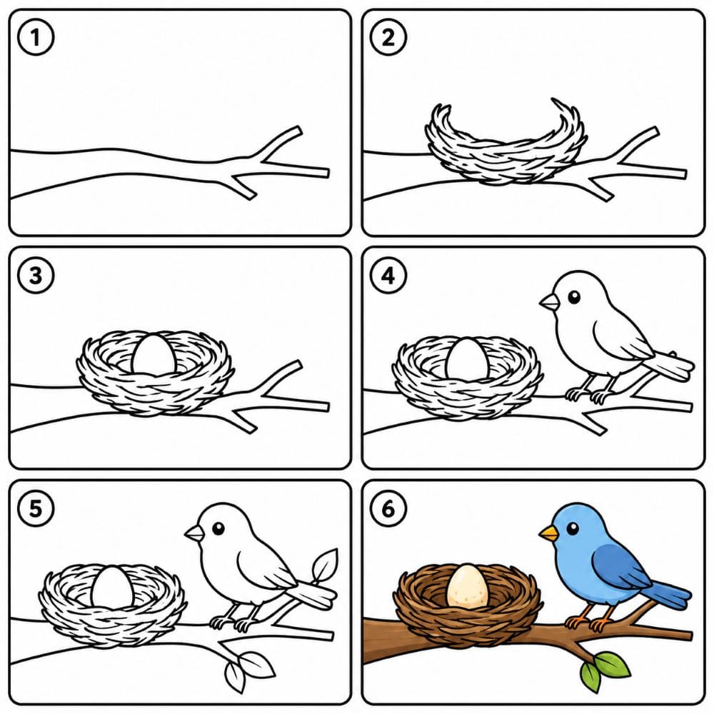 Simple bird nest Drawing Ideas