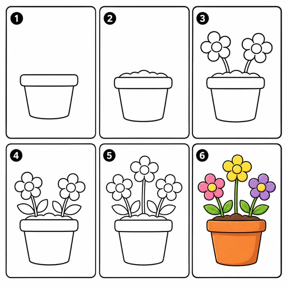 Simple flower pot Drawing Ideas