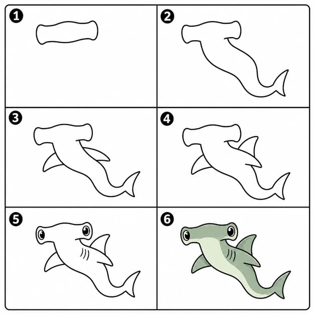 Simple hammerhead shark Drawing Ideas