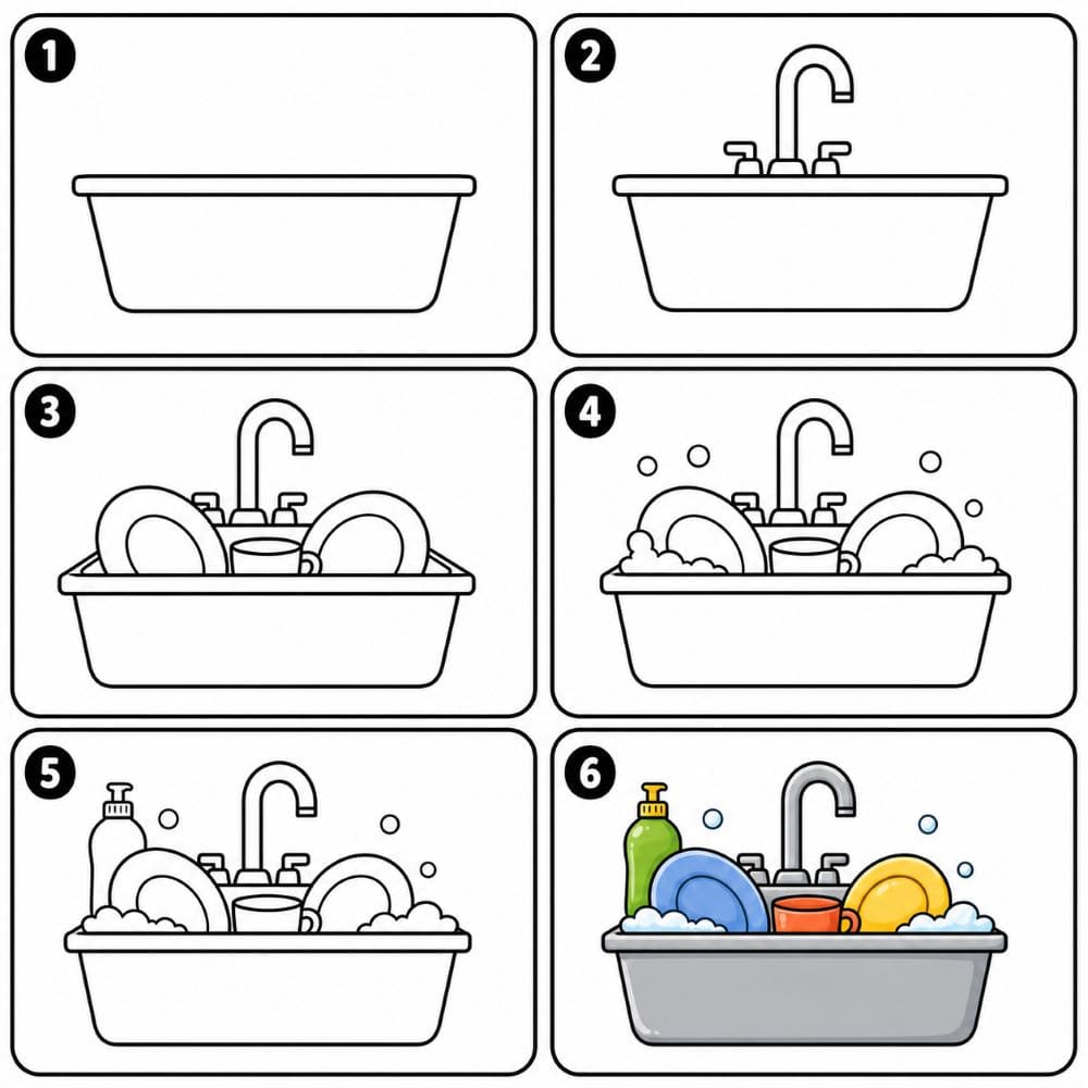 Sink with dishes Drawing Ideas