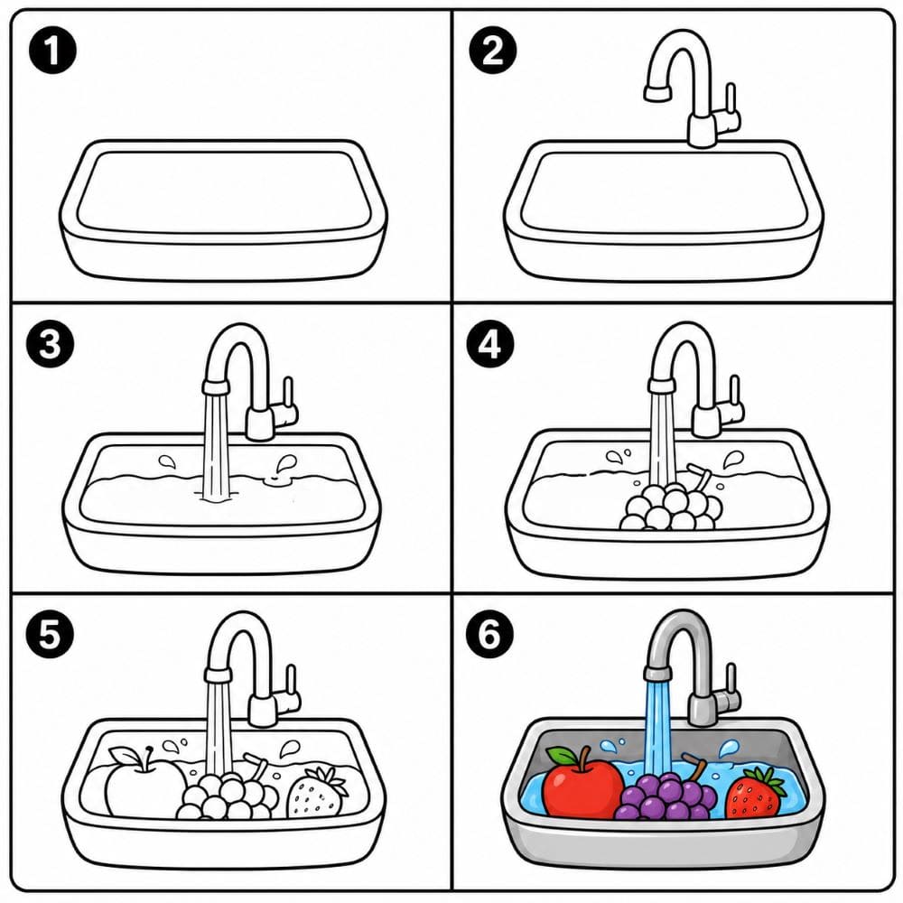 Sink with fruits Drawing Ideas
