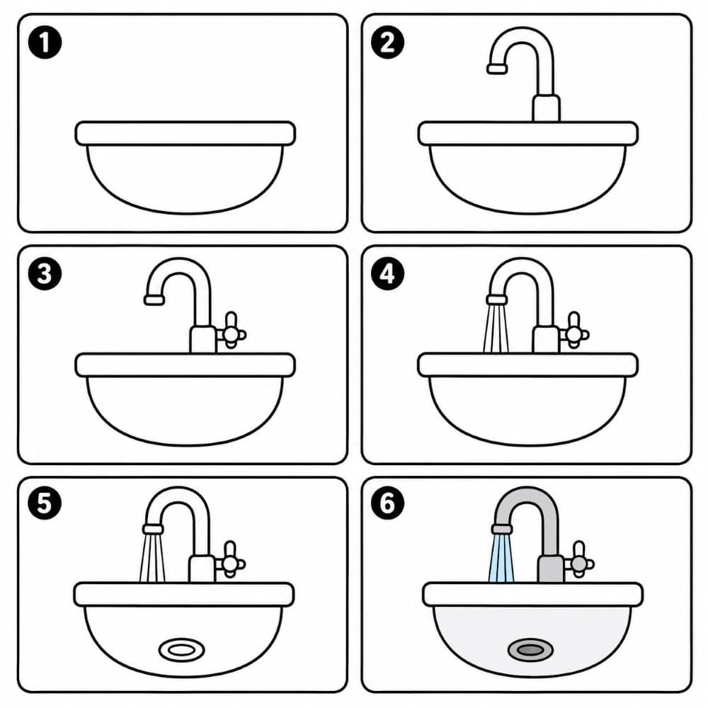 Sink with running water Drawing Ideas