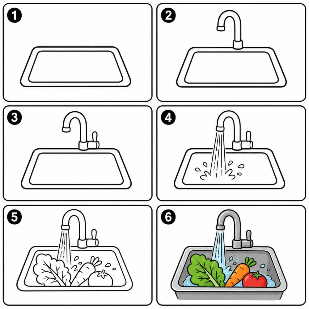 Sink with vegetables Drawing Ideas