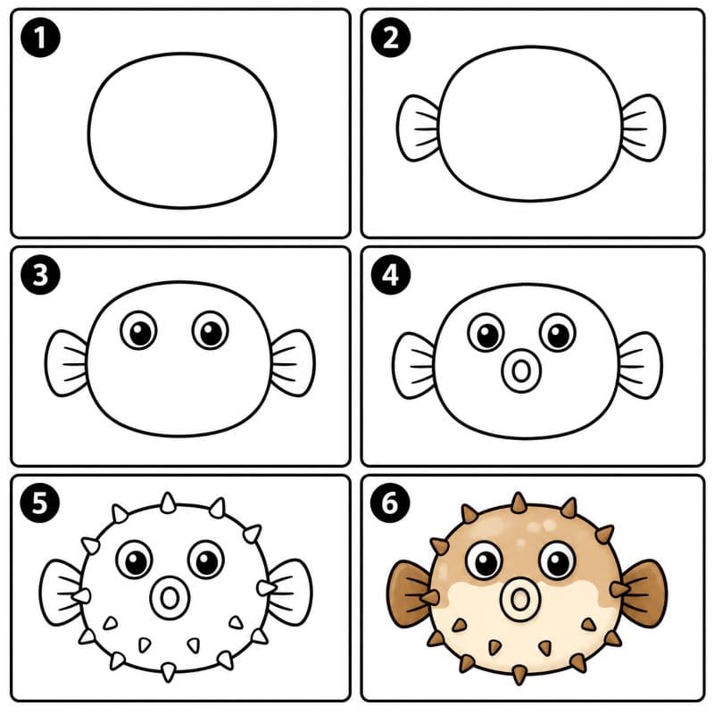 Small pufferfish Drawing Ideas