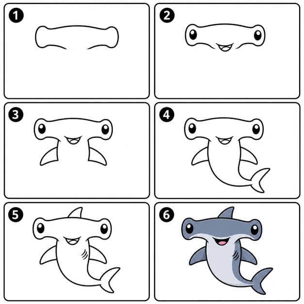 Smiling hammerhead shark Drawing Ideas