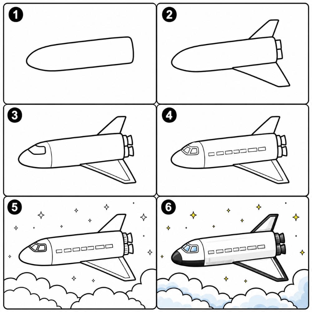 Space shuttle flying Drawing Ideas