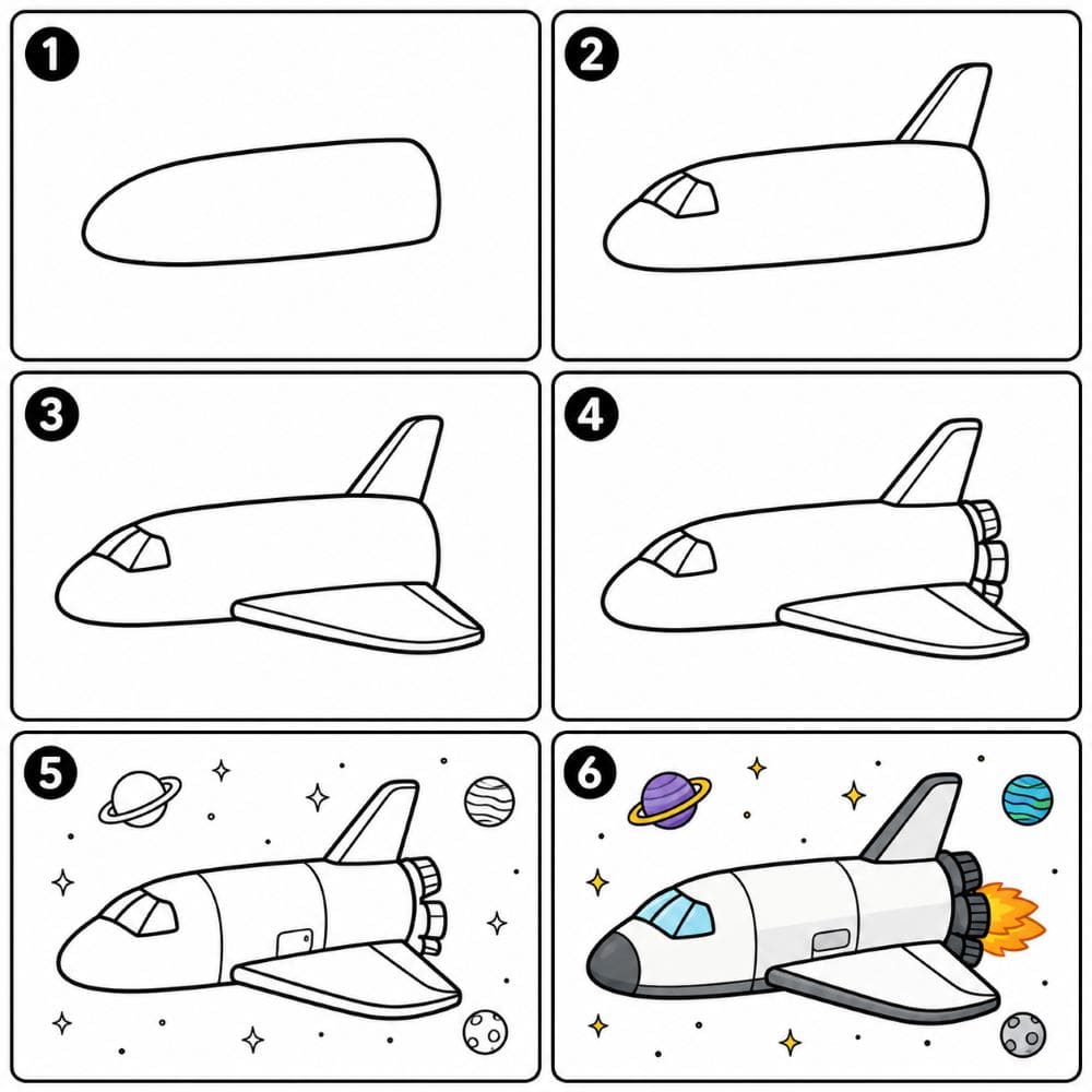 Space shuttle in flight Drawing Ideas