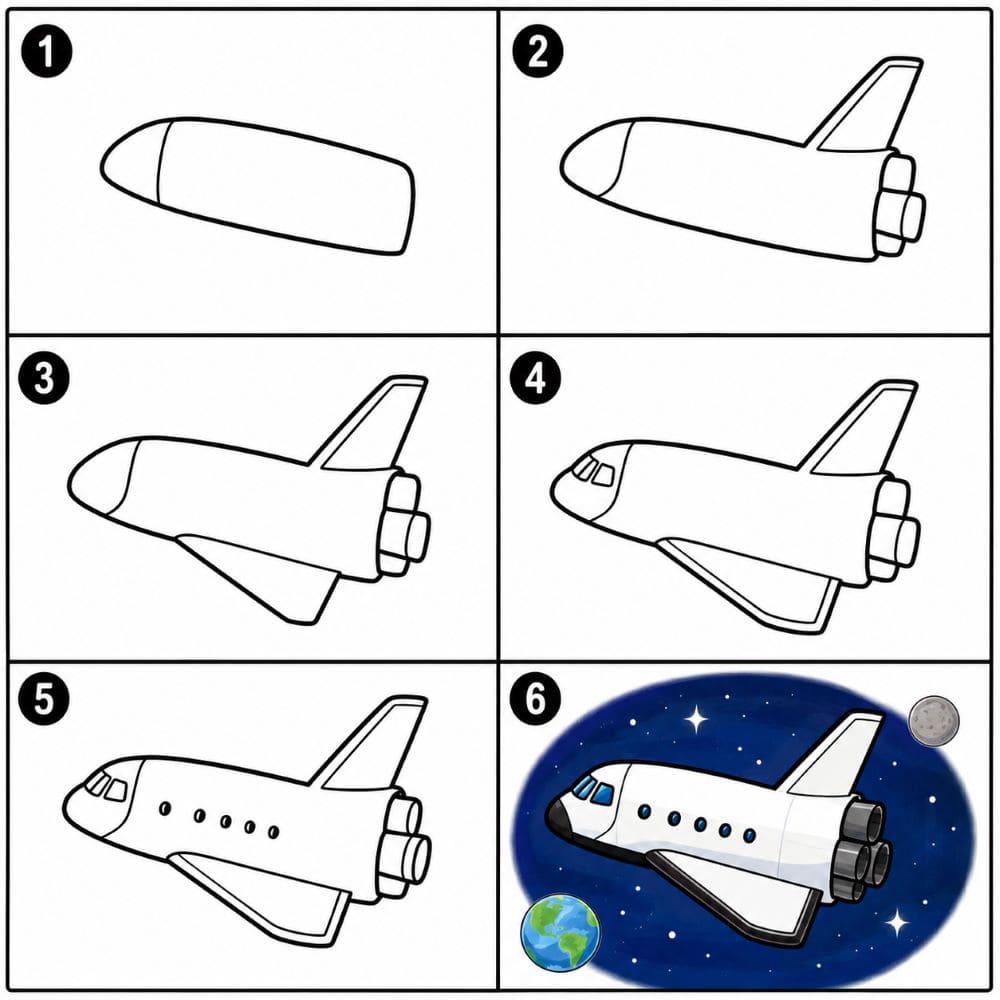 Space shuttle in space Drawing Ideas