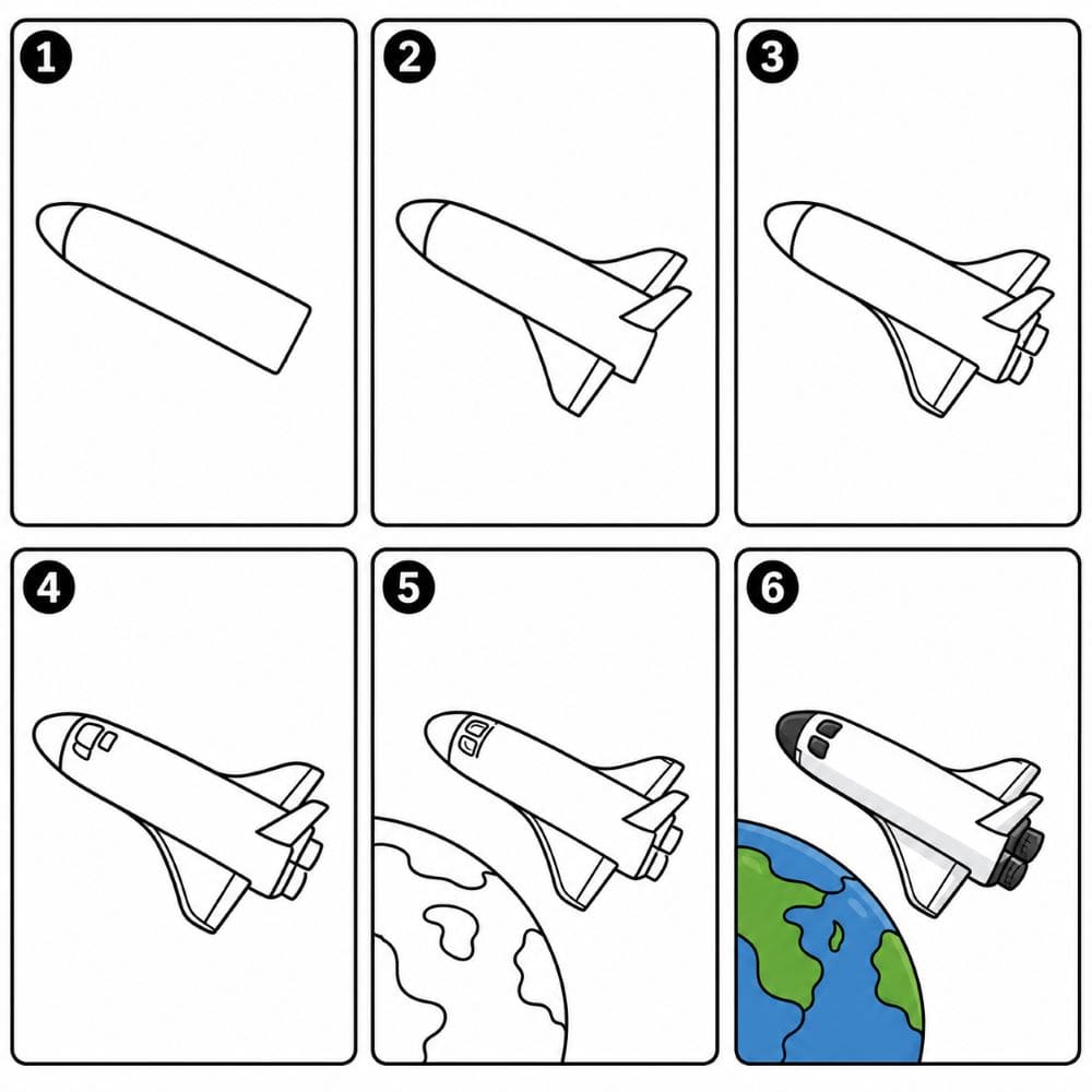 Space shuttle near the Earth Drawing Ideas