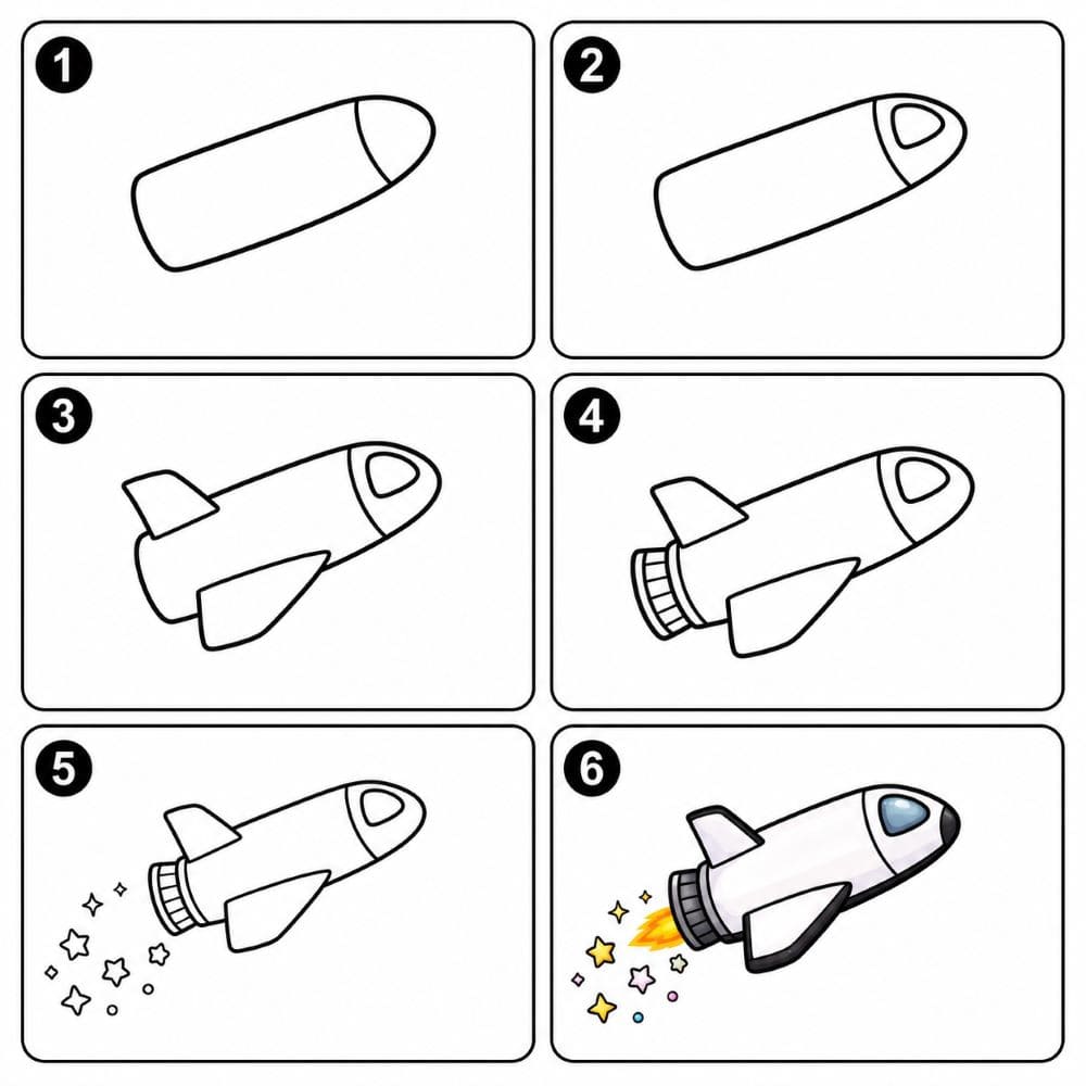 Space shuttle with a trail of sparkles Drawing Ideas