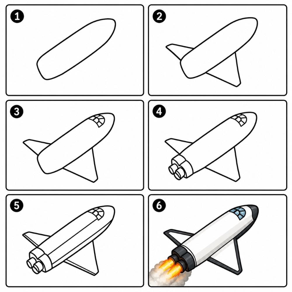 Space shuttle with fire trail Drawing Ideas