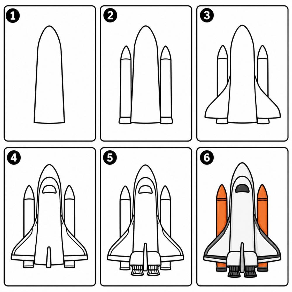 Space shuttle with side rockets Drawing Ideas