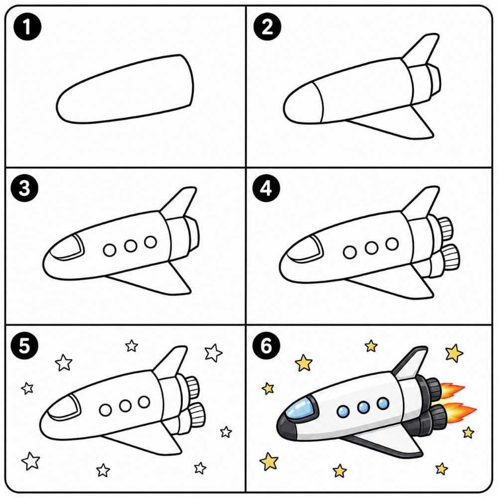 Space shuttle with stars around Drawing Ideas