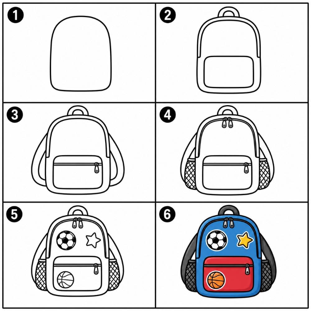 Sport backpack with stickers Drawing Ideas