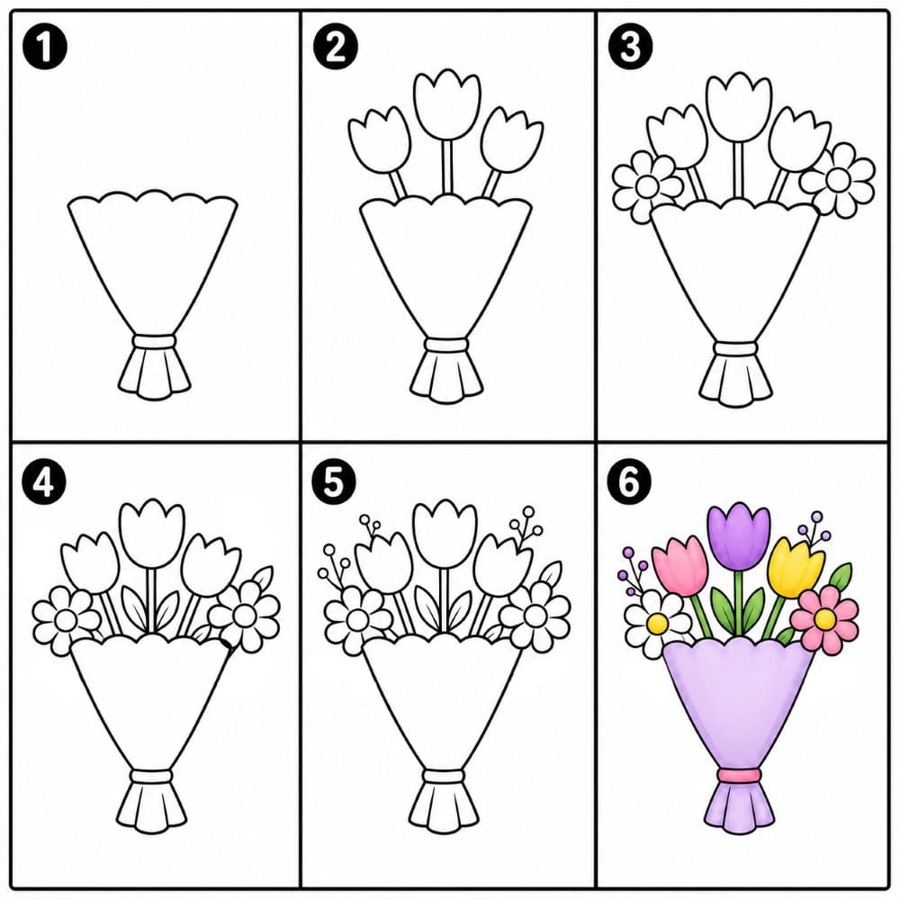 Spring Flower Bouquet Drawing Ideas