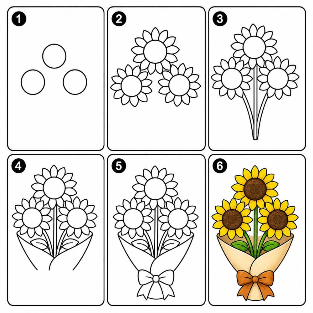 Sunflower Bouquet Drawing Ideas