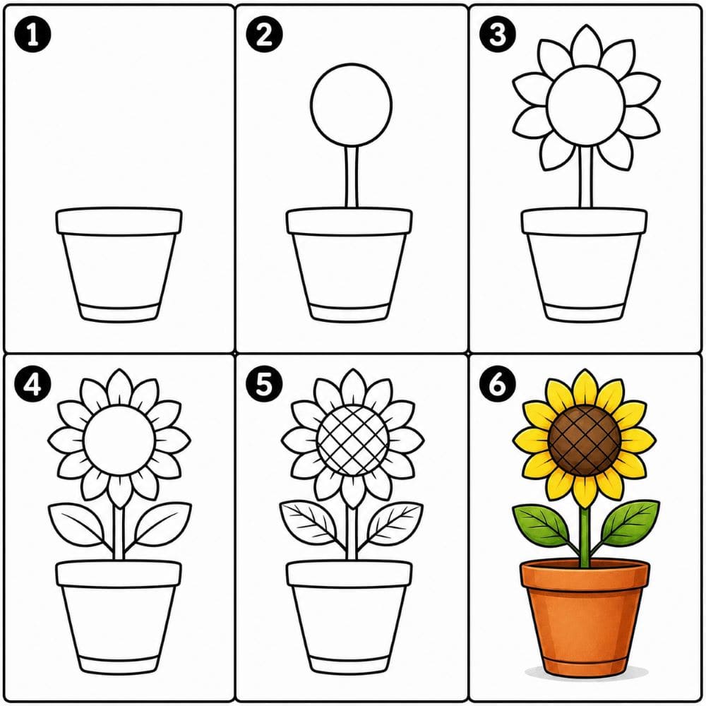 Sunflower pot Drawing Ideas