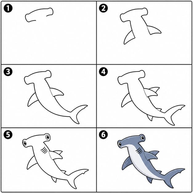 Swimming hammerhead shark Drawing Ideas