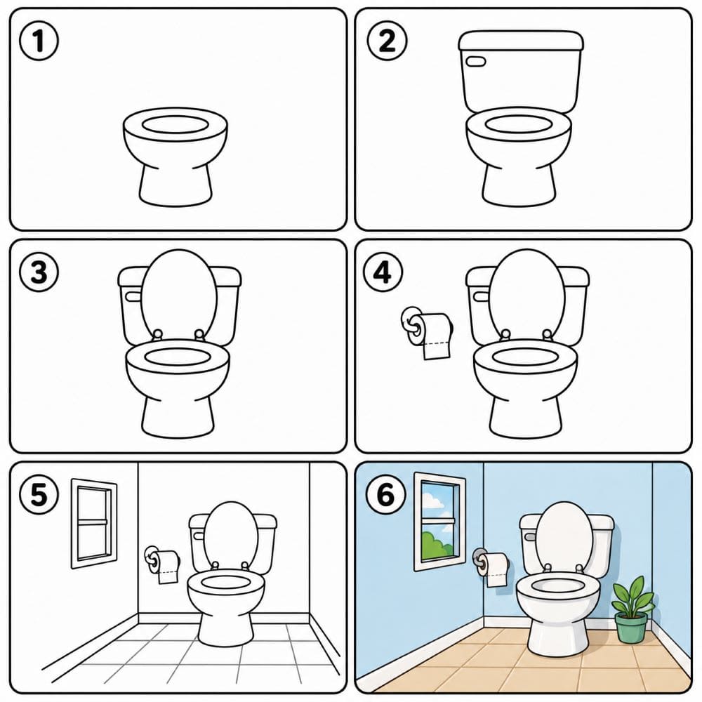 Toilet in a small bathroom Drawing Ideas