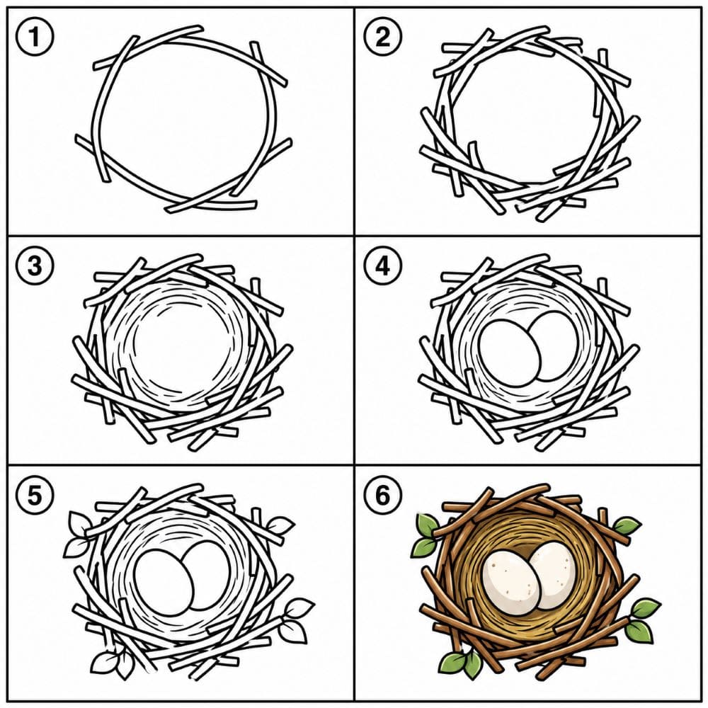 Top view bird nest Drawing Ideas