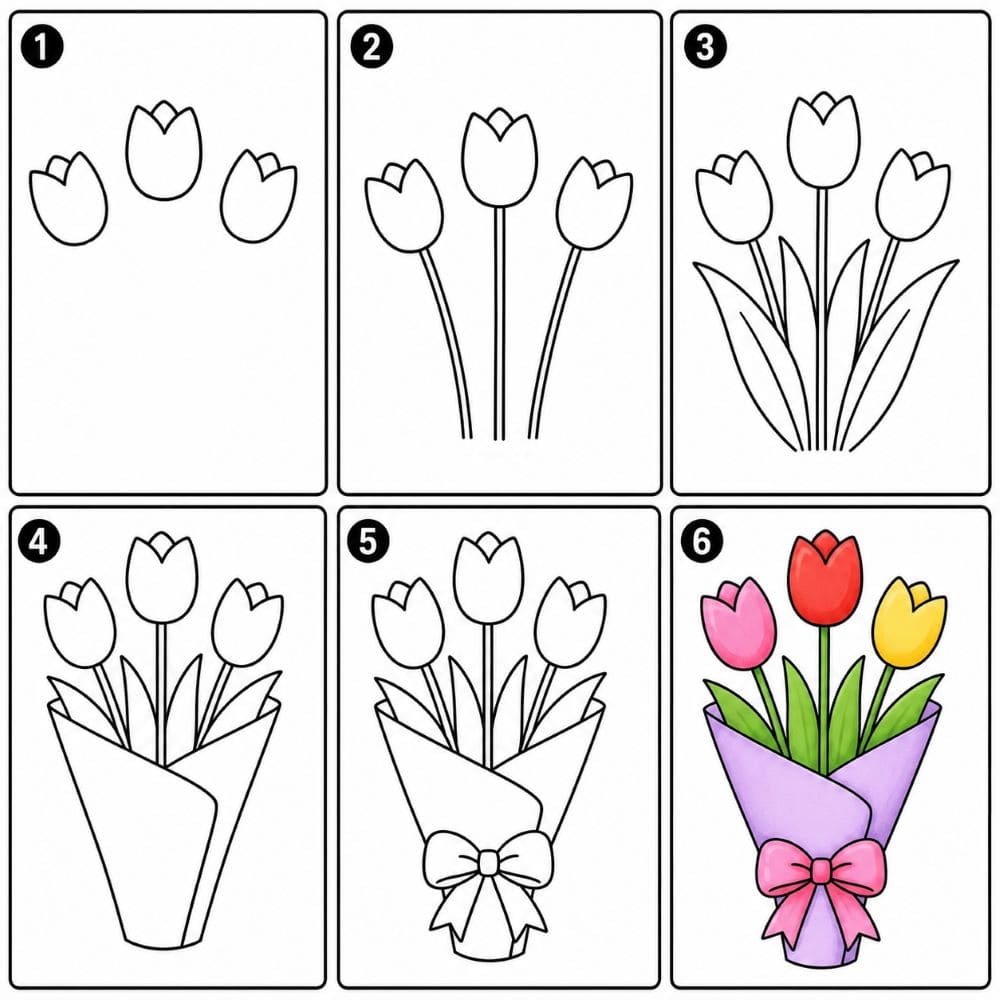 Tulip Bouquet Drawing Ideas