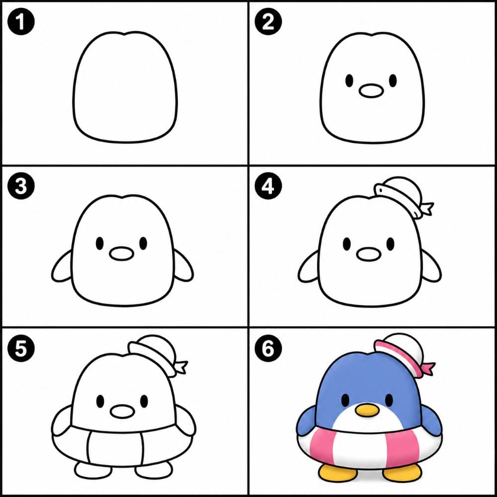 Tuxedo Sam with a swimming float Drawing Ideas