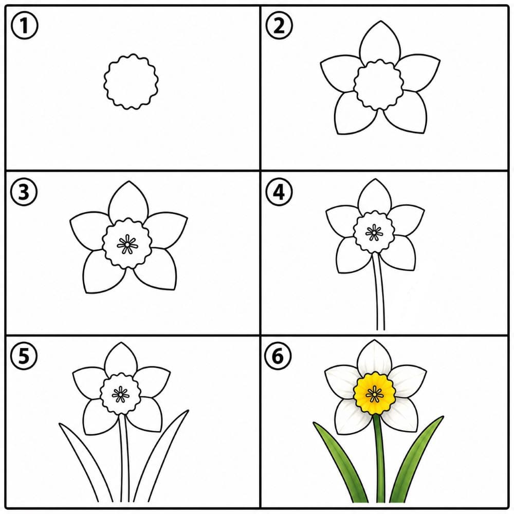 White daffodil Drawing Ideas