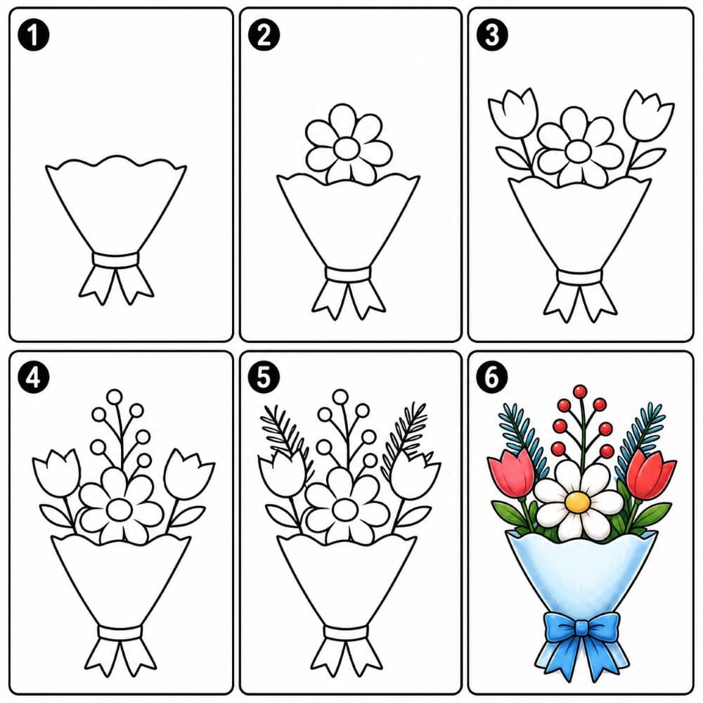 Winter Flower Bouquet Drawing Ideas