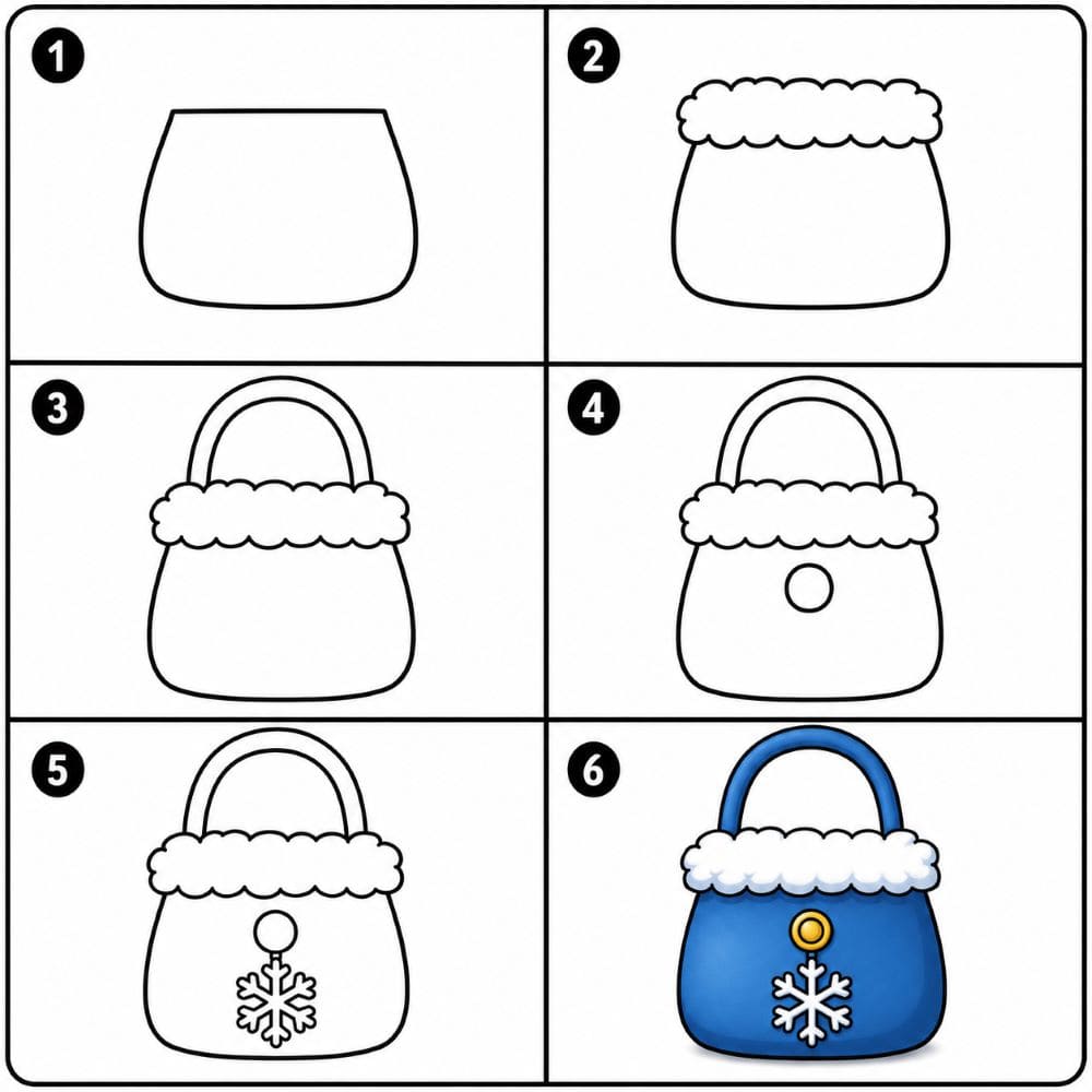 Winter purse with fluffy trim Drawing Ideas