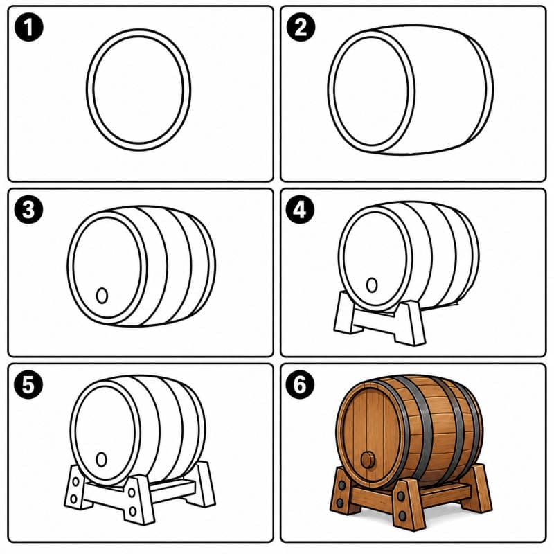 Barrel on a wooden stand Drawing Ideas
