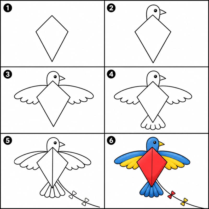 Bird-shaped kite Drawing Ideas