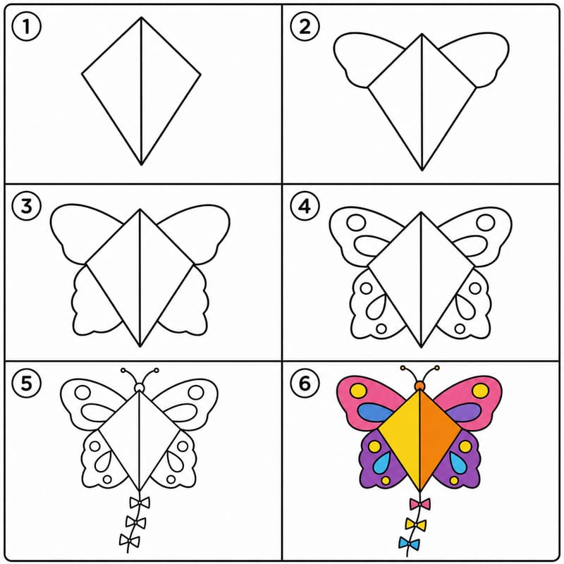 Butterfly-shaped kite Drawing Ideas