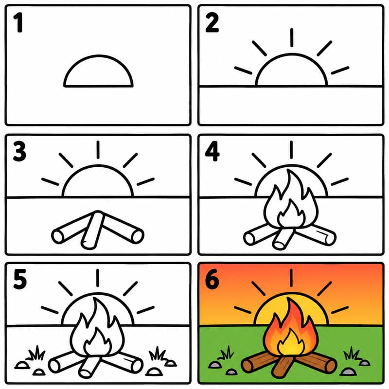Campfire at sunset Drawing Ideas
