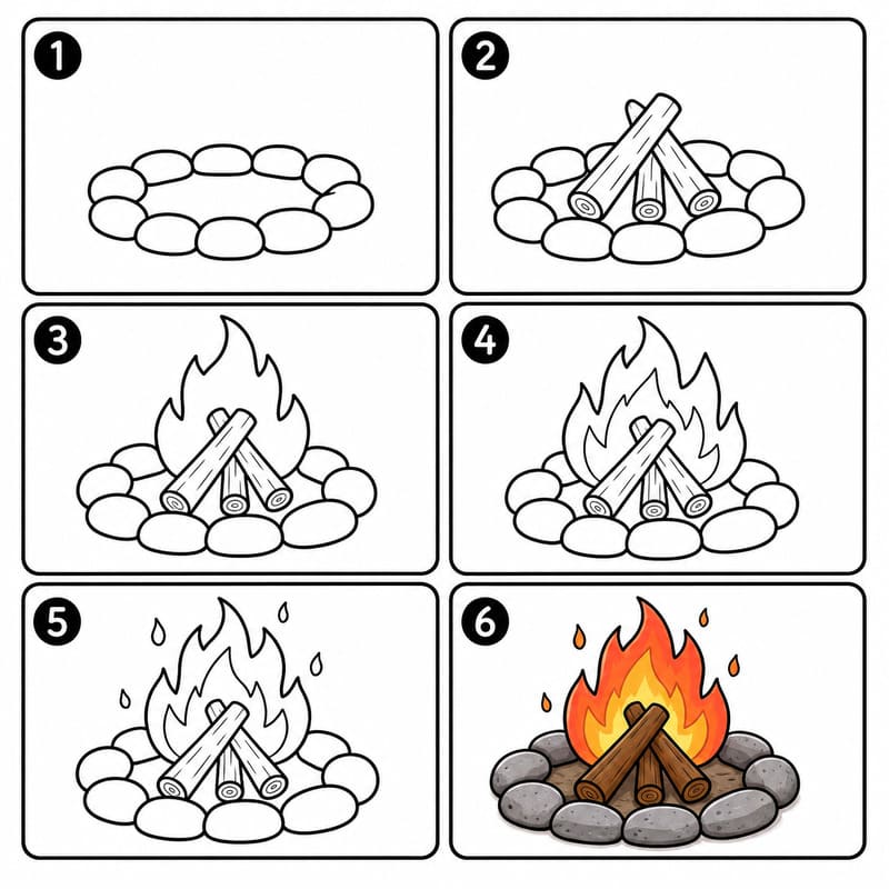 Campfire with stones around Drawing Ideas