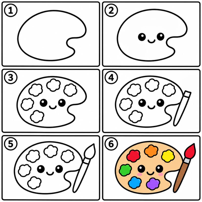 Cartoon paint palette and paintbrush Drawing Ideas
