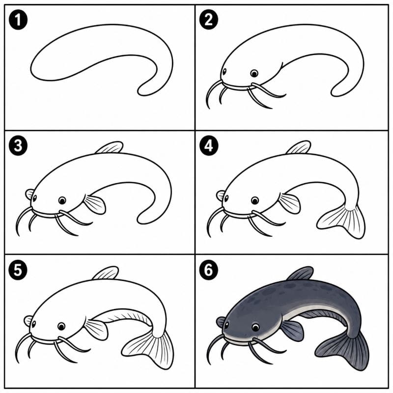 Catfish Bending Its Body Drawing Ideas