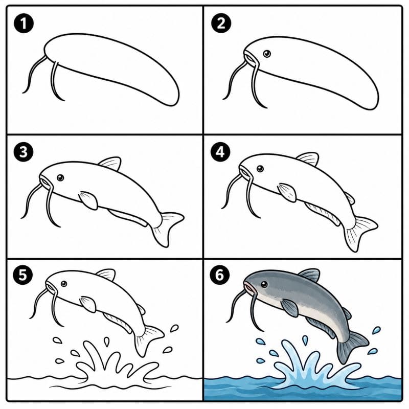 Catfish Jumping Out of Water Drawing Ideas