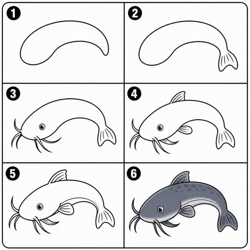 Catfish Making a Turn Drawing Ideas