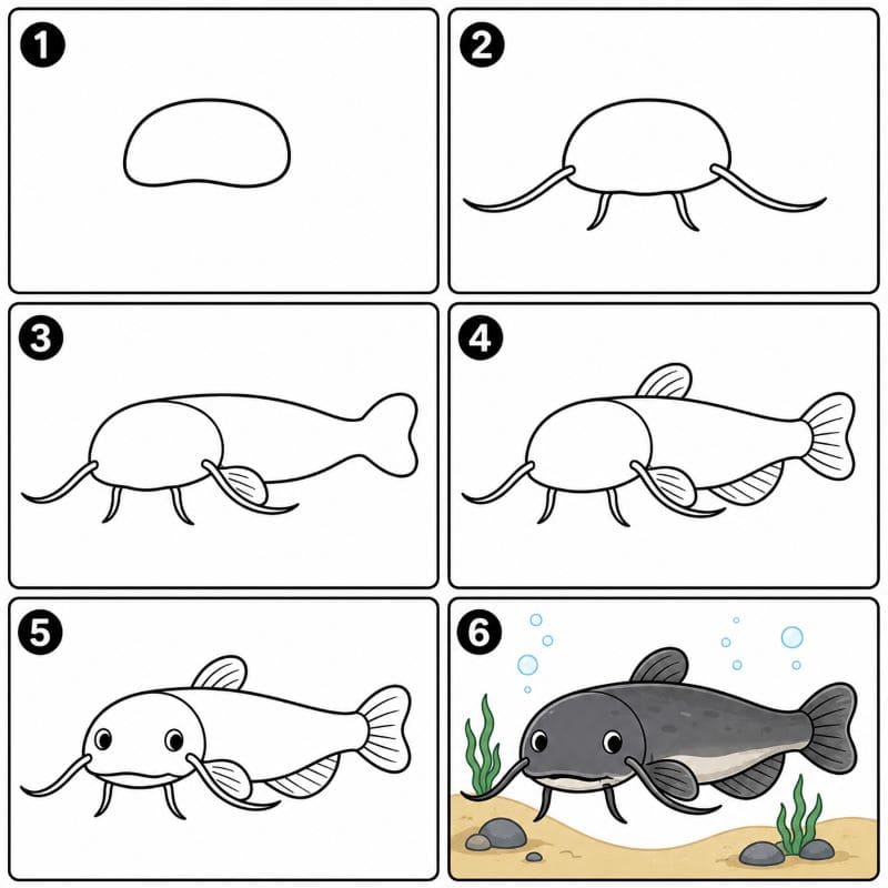 Catfish Underwater Drawing Ideas