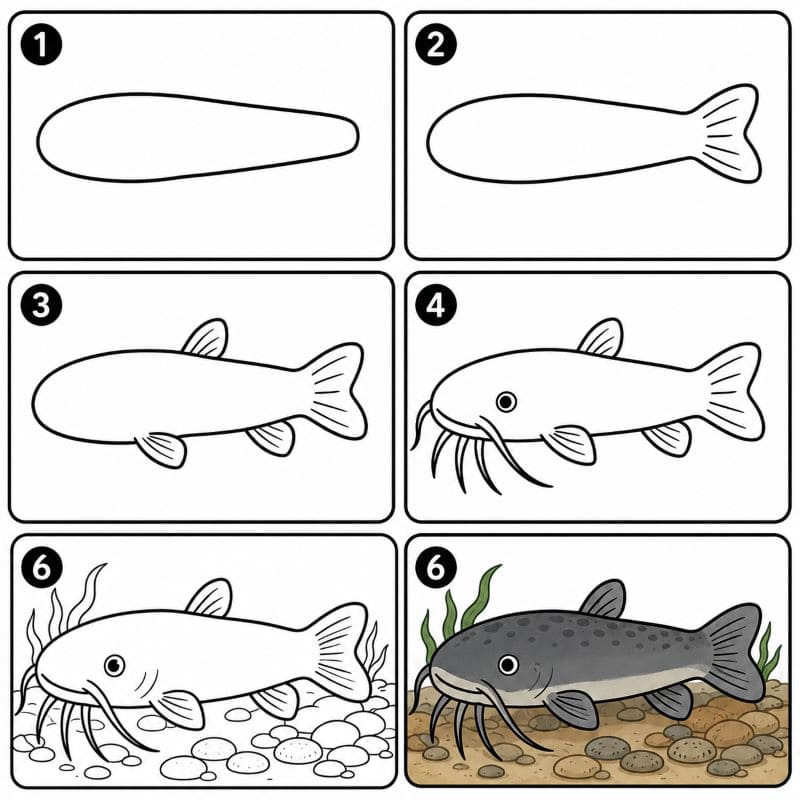 Catfish on the Riverbed Drawing Ideas
